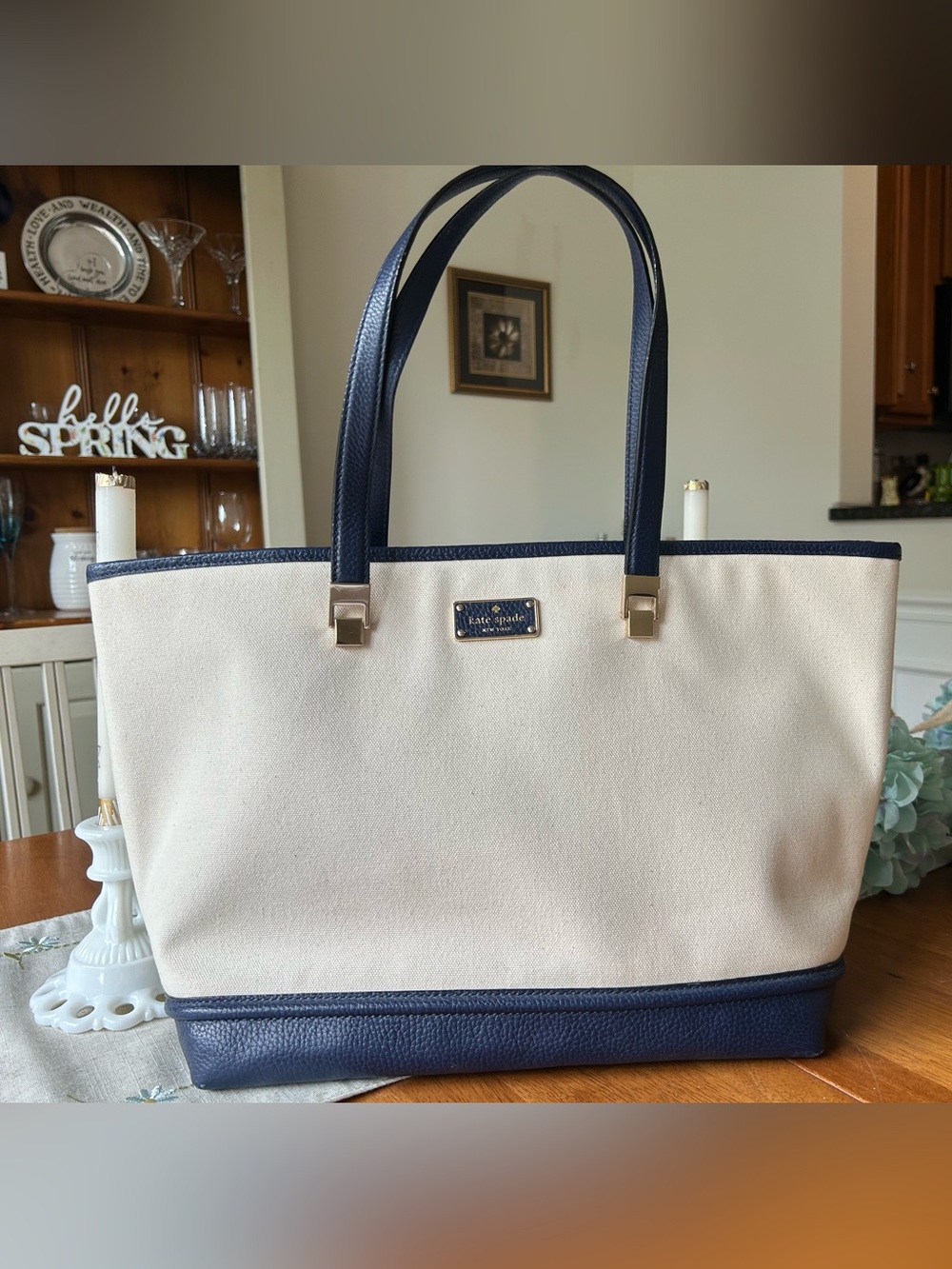 kate ♠️ spade Canvas Tote with Leather Trim